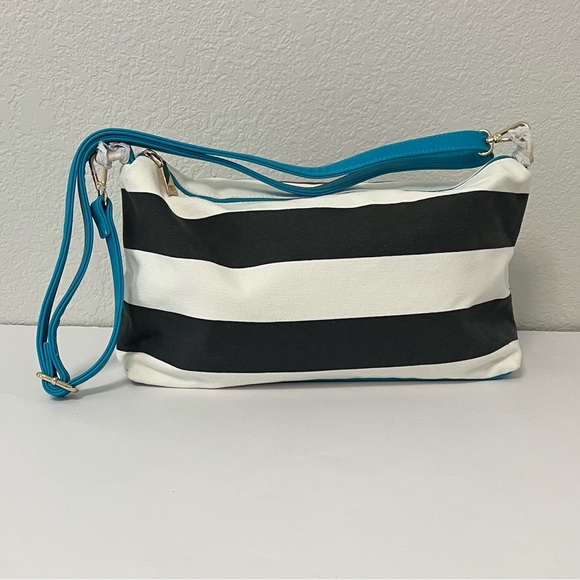 Black Rivet Striped Black and White Shoulder Bag - Picture 1 of 13